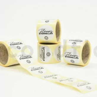 Stickers rond &laquo;Fleurs &Eacute;ternelles&raquo; Blanc (x100) - 5 Langues