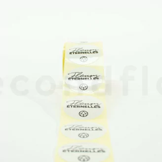 Stickers rond &laquo;Fleurs &Eacute;ternelles&raquo; Blanc (x100) - 5 Langues