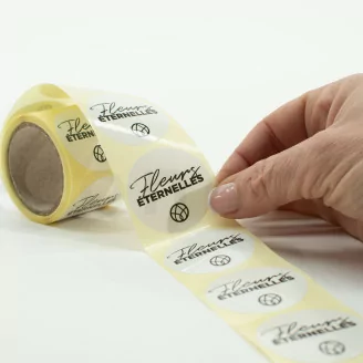 Stickers rond &laquo;Fleurs &Eacute;ternelles&raquo; Blanc (x100) - 5 Langues
