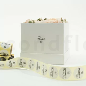Stickers rond &laquo;Fleurs &Eacute;ternelles&raquo; Blanc (x100) - 5 Langues