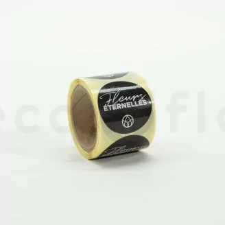 Stickers rond &laquo;Fleurs &Eacute;ternelles&raquo; Noir (x100) - 5 Langues