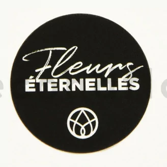 Stickers rond &laquo;Fleurs &Eacute;ternelles&raquo; Noir (x100) - 5 Langues