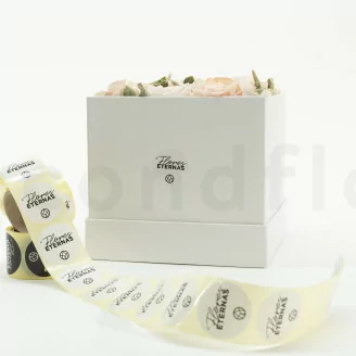 Stickers redondos &laquo;Flores Eternas&raquo; Blanco (x100) - Disponible en 5 idiomas