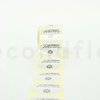 Round Stickers &laquo;Eternal Flowers&raquo; White (x100) - 5 Languages