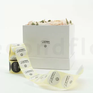 Round Stickers &laquo;Eternal Flowers&raquo; White (x100) - 5 Languages