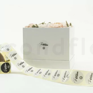 Stickers rotondi &laquo;Fiori Eterni&raquo; Bianco (x100) - 5 lingue