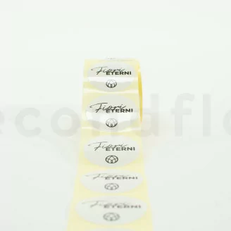 Stickers rotondi &laquo;Fiori Eterni&raquo; Bianco (x100) - 5 lingue