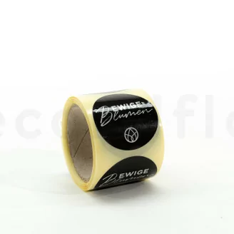 Runde Sticker &laquo;Ewige Blumen&raquo; Schwarz (x100) - 5 Sprachen erh&auml;ltlich