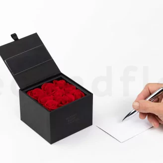 Schachtel mit 9 konservierten Rosen Rot