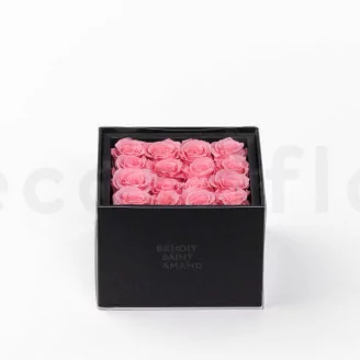 Schachtel mit 16 konservierten roten Rosa