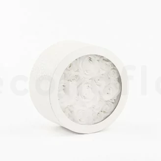 Bo&icirc;te Ronde de Roses Blanches stabilis&eacute;e (Taille M)
