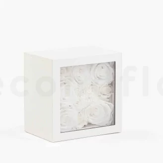 Bo&icirc;te Carr&eacute;e de Roses Blanches stabilis&eacute;e (Taille M)