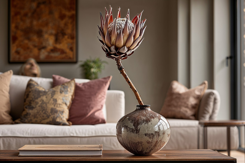 Protea Cynaroides stabilisée - 1 Tige - Crème