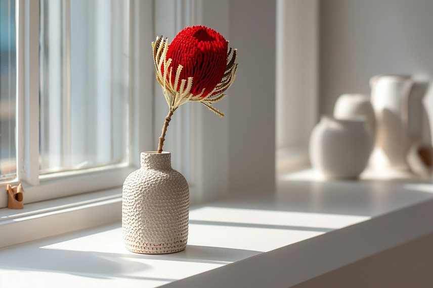 Banksia Hookeriana essiccato - 1 Stelo - Rosso