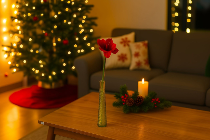 Amaryllis sur tige Artificielle - Rouge