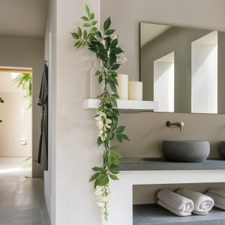 Artificial Wisteria Garland - Green & Cream