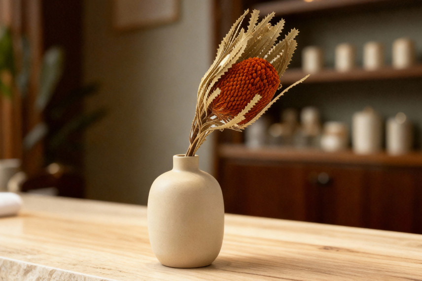 Dried Banksia Hookeriana - 1 Stem - Orange