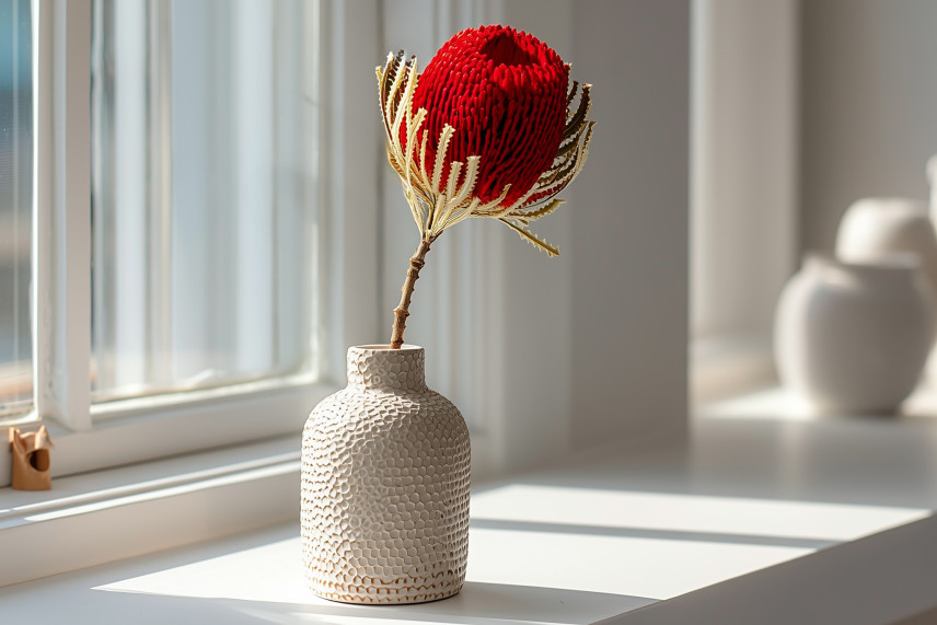 Banksia Hookeriana seco - 1 Tallo - Rojo