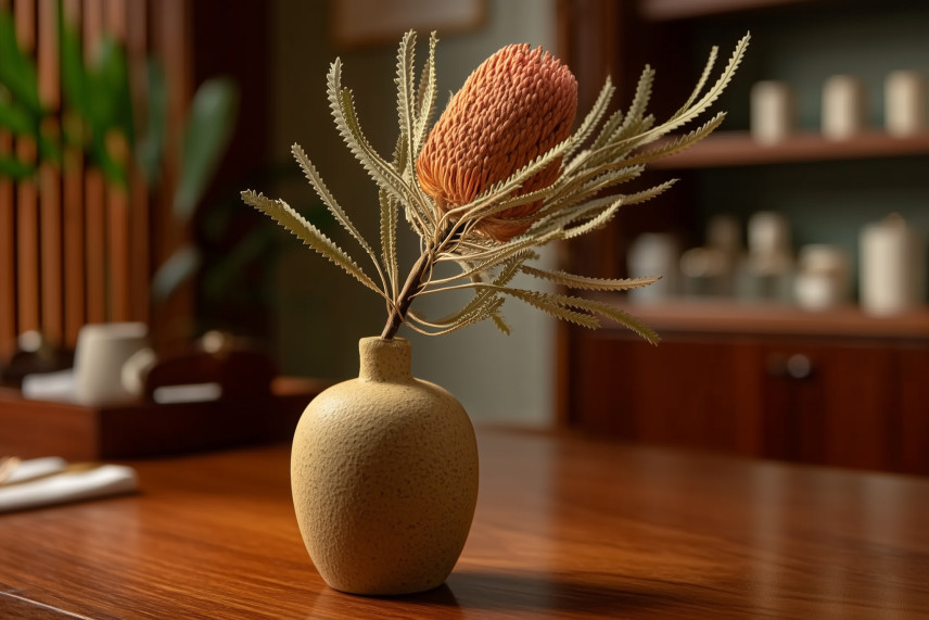 Banksia Hookeriana s&eacute;ch&eacute; - 1 Tige - Rose vintage