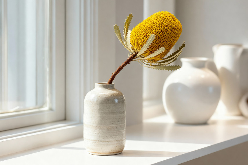 Getrocknete Banksia Hookeriana - 1 Stiel - Gelb