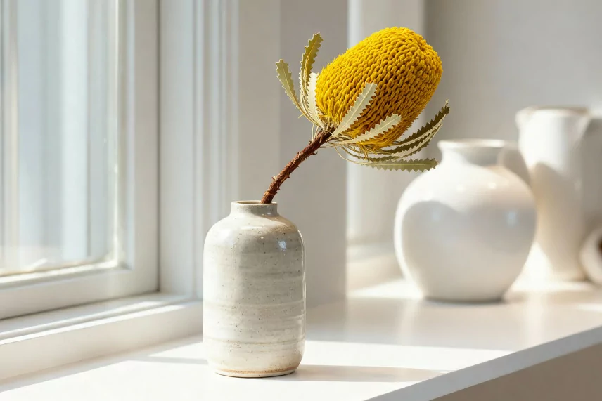Getrocknete Banksia Hookeriana - 1 Stiel - Gelb