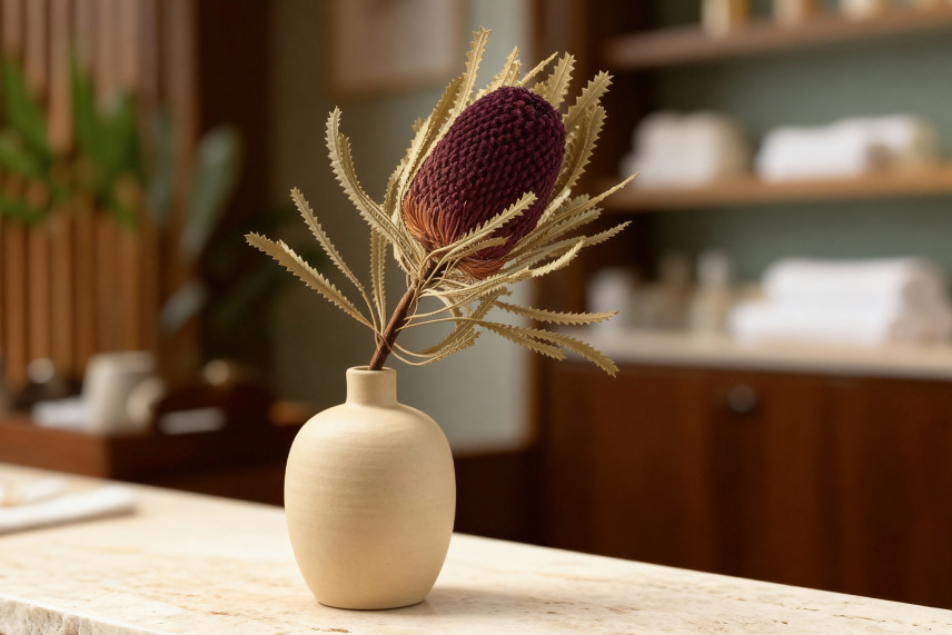 Banksia Hookeriana seco - 1 Tallo - Burdeos