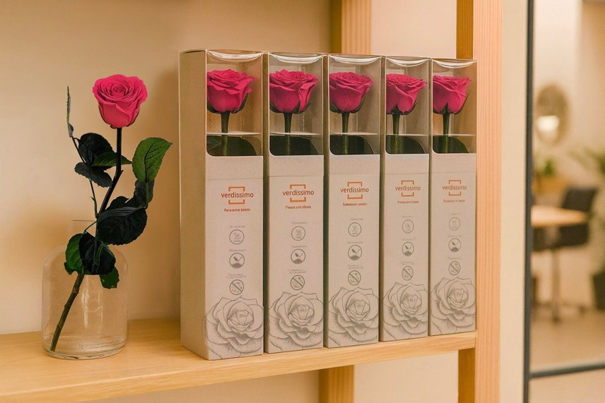Roses sur tige stabilis&eacute;es 30cm - Gift Box 25 Unit&eacute;s - Rose Fonc&eacute;