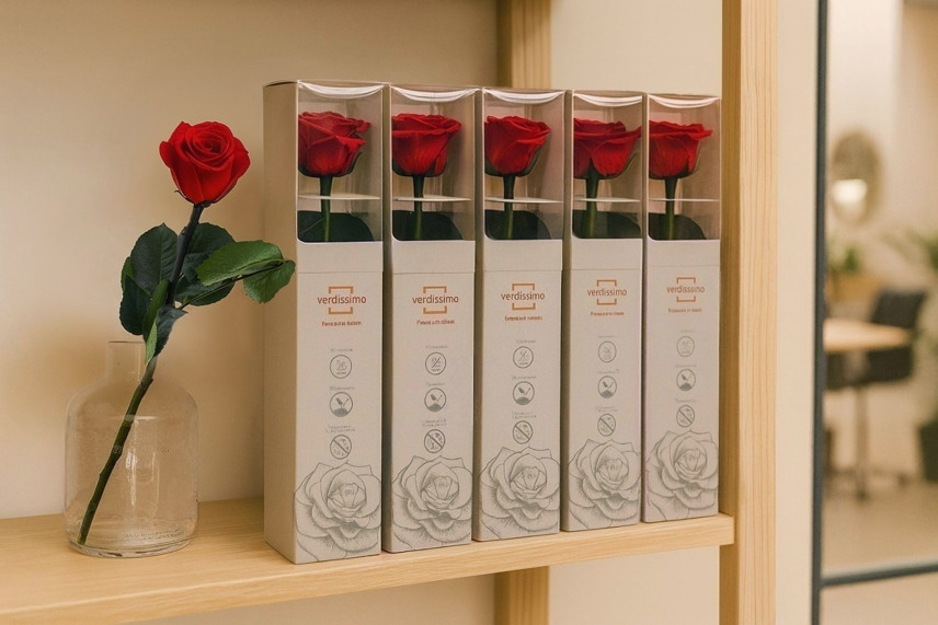 Roses on stem preserved 30cm - Gift Box 25 Units - Red