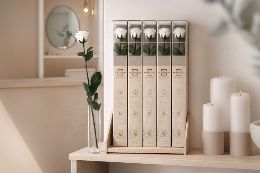 Roses sur tige stabilis&eacute;es 50cm - Gift Box 20 unit&eacute;s - Blanc