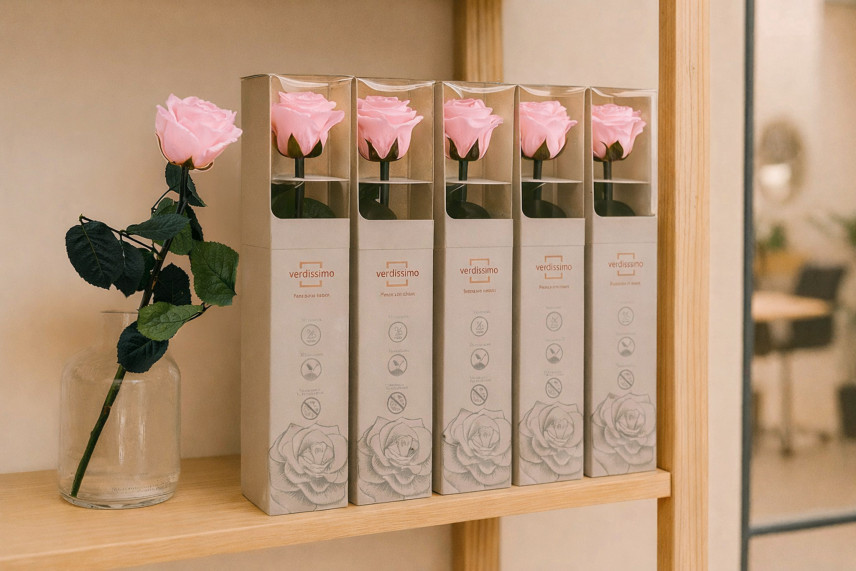 Rose su stelo preservato 30 cm - Gift Box 25 unit&agrave; - Pastel Pink