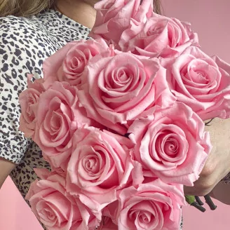 Rose stabilis&eacute;e sur tige 30 cm Rose Pastel (x25)