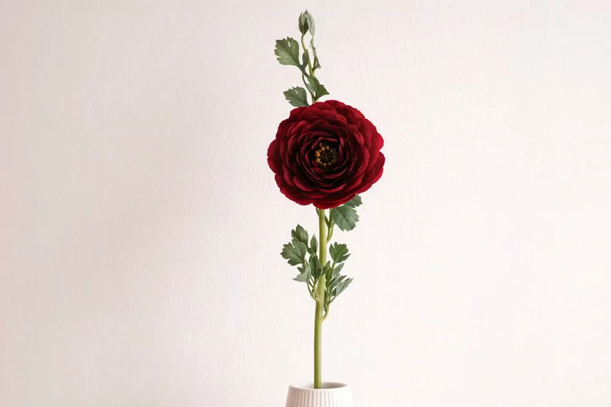 Artificial Ranunculus on Stem - Red