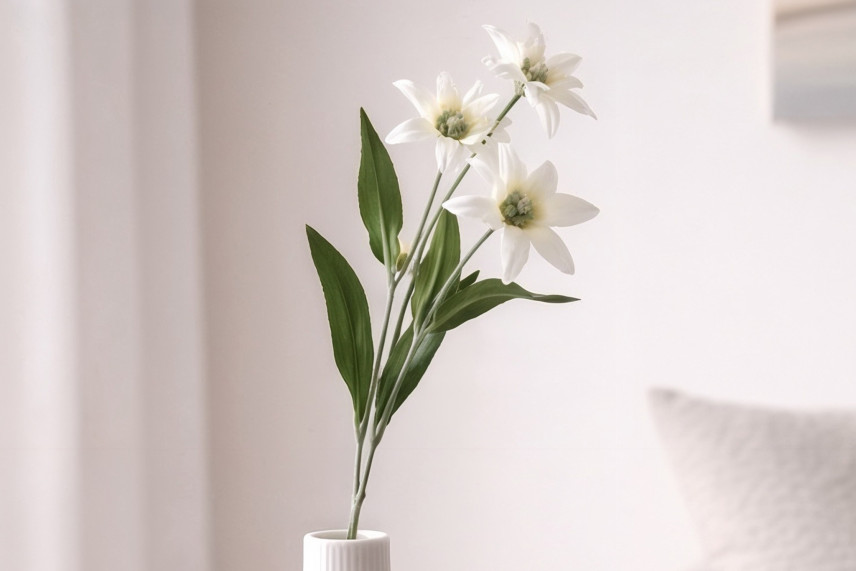 Artificial Edelweiss on Stem - White