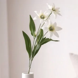 Edelweiss artificiale su stelo - Bianco