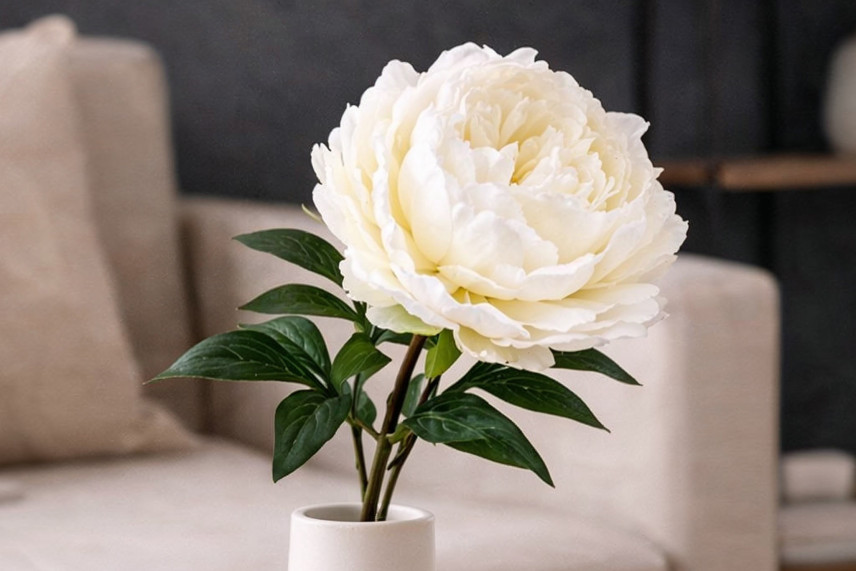 Pivoine Artificielle sur tige - 1 Unit&eacute; - Cr&egrave;me