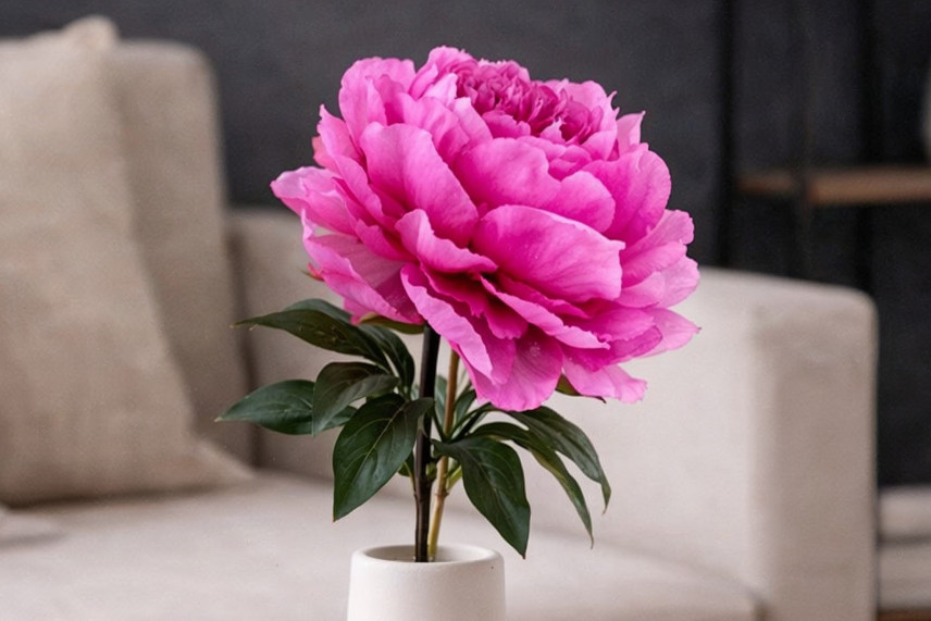 Pivoine Artificielle sur tige - 1 Unit&eacute; - Rose Fonc&eacute;