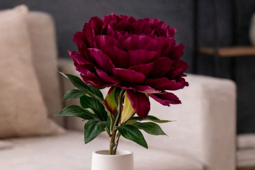 Pivoine Artificielle sur tige - 1 Unit&eacute; - Bordeaux