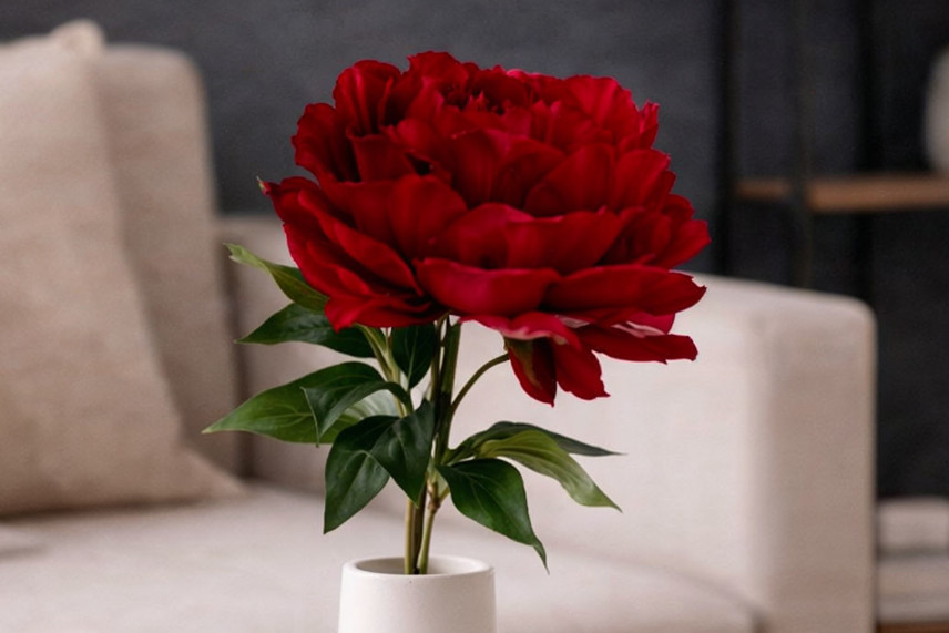 Pivoine Artificielle sur tige - 1 Unit&eacute; - Rouge