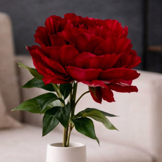 Artificial Peony on Stem - 1 Unit - Red