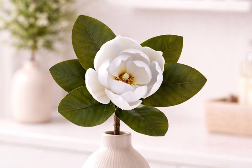 Magnolia Artificiel sur tige - Blanc