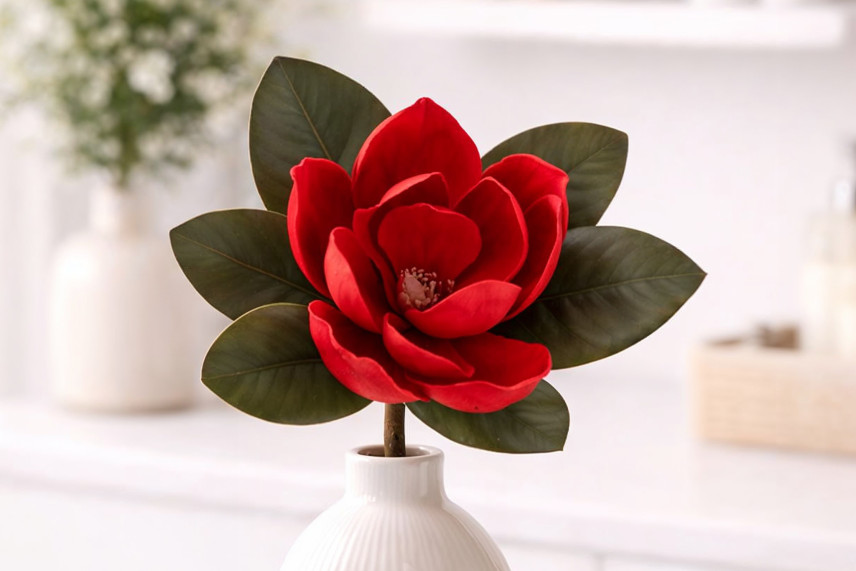 Magnolia Artificial con tallo - Rojo