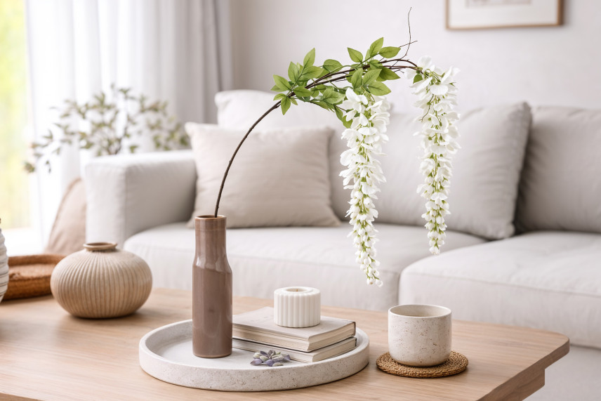 Artificial Wisteria Branch - White