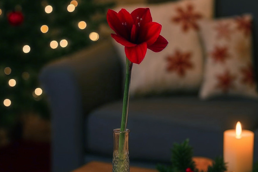Artificial Amaryllis on Stem - Red
