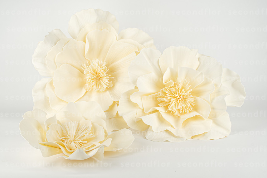 Cam&eacute;lia G&eacute;ant Artificiel - 3 Unit&eacute;s - Cr&egrave;me