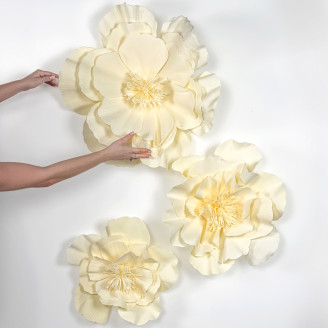 Artificial Giant Camellia - Set of 3 - Cream
