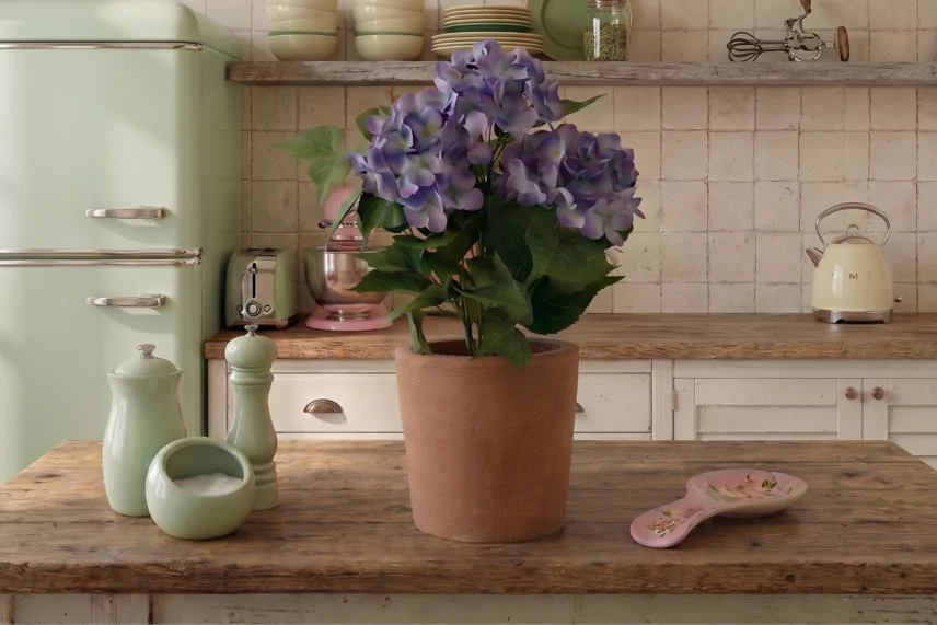 K&uuml;nstliche Hortensie im Topf