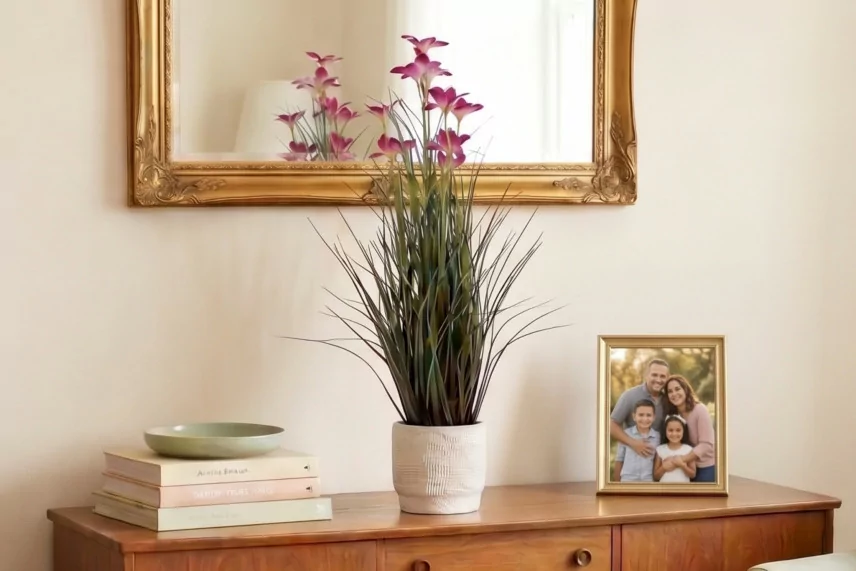 Gram&iacute;nea artificial con flores en maceta