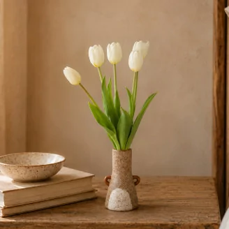 Bouquet de Tulipes artificielles Cr&egrave;me