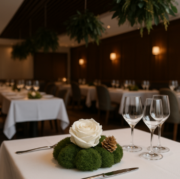 Décorer un restaurant pour Noël avec des plantes stabilisées